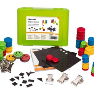 Betzold Magneet Spaarset met kleurrijke magneten, accessoires en een opbergdoos voor educatieve experimenten.