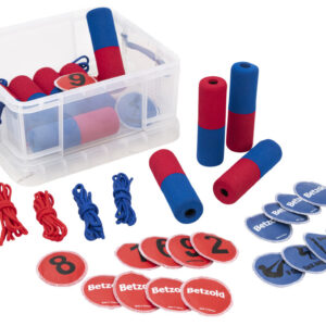 Teamspel-set met cilinders, touwen, pittenzakjes en spelideeën voor gymles en teambuilding voor kinderen vanaf 6 jaar.