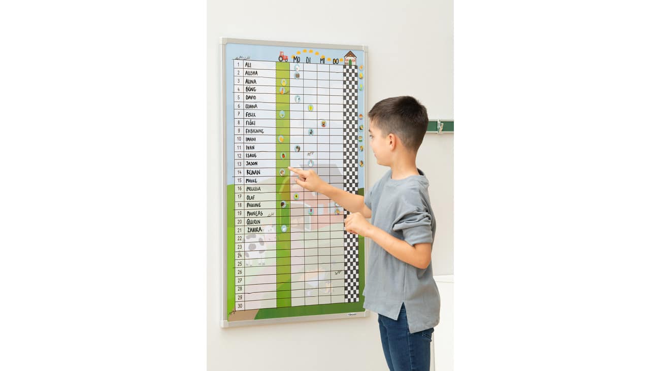 Magnetisch beloningssysteem met boerderijdieren, inclusief magneetbord en 30 kleurrijke magneetplaatjes.