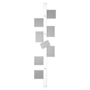 Verticale wandlijst met clips voor het ophangen van kaarten of fotos, ideaal voor beperkte ruimte naast een schoolbord.