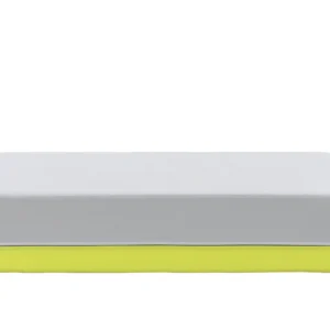Clubbo Lounge Hocker in grijs met gele onderkant, biedt comfortabele zitruimte voor kinderen in een moderne stijl.