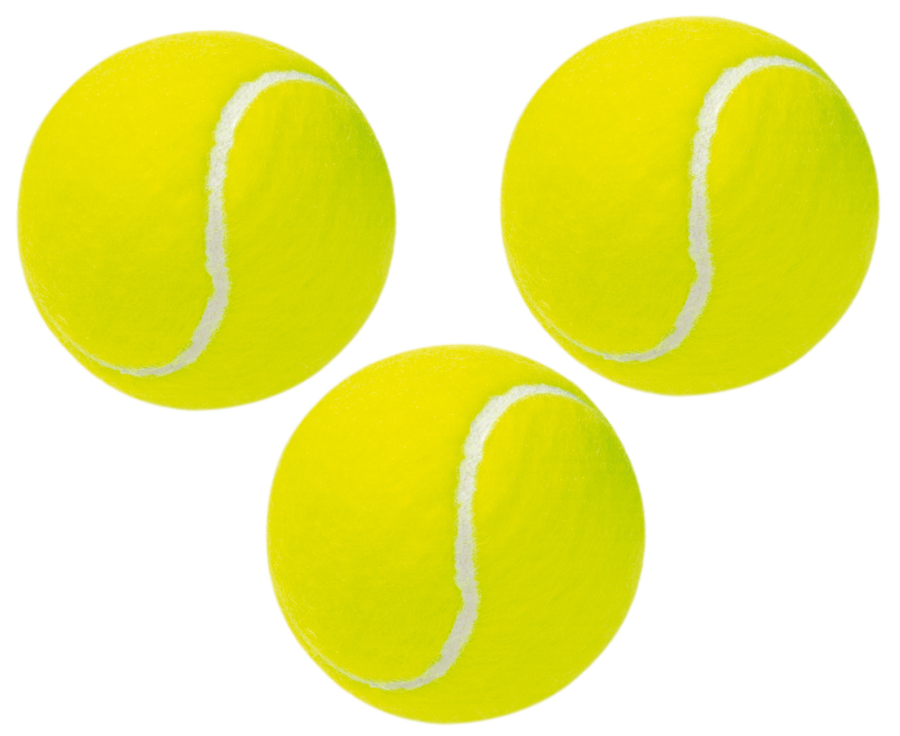 Drie felgele tennisballen met een witte streep, perfect voor sport en recreatie.