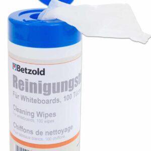 Betzold reinigingsdoekjes in een blauwe verpakking, 100 doekjes voor het schoonmaken van whiteboards.