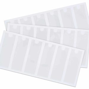 Zelfklevende doorzichtige insteekhoesjes, 18 stuks, formaat 2,5 x 7,5 cm, op een witte achtergrond.