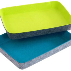 Vilten bakjes in A4 formaat, set van 2, met een groene en een blauwe binnenkant, ideaal voor opbergen en sorteren.