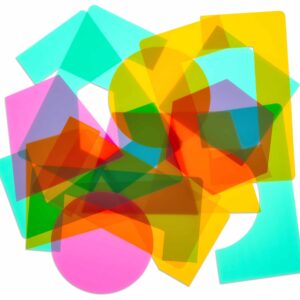 Kleurrijke transparante vormen in diverse geometrische figuren voor educatief gebruik en spel. Geschikt voor kinderen vana...