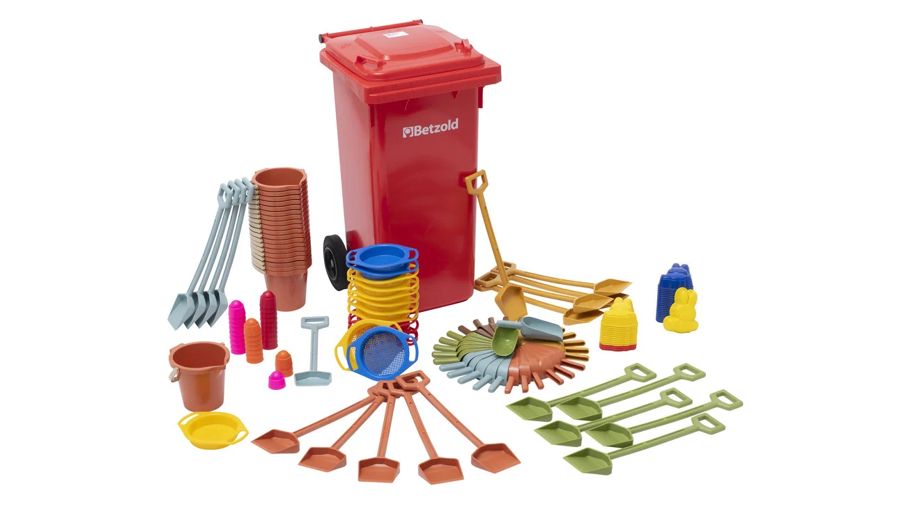 Zand Speel Set met 150 kleurrijke speelattributen, inclusief scheppen, emmers en een afvalbak voor buitenplezier.
