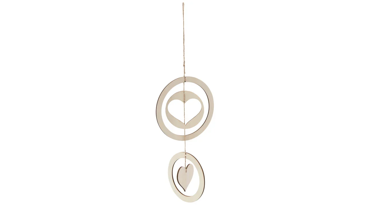 Set van 3 houten hangende harten in verschillende maten, perfect voor decoratie of knutselprojecten.