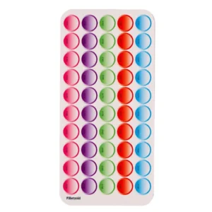 Kleurrijke stickervel met ronde stickers in paars, groen, rood en blauw, ideaal voor taalactiviteiten.