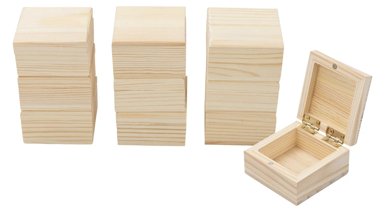 Blanco houten sieradendoosjes, 10 stuks, ideaal voor het opbergen van armbanden, oorbellen en kettingen.