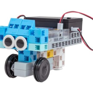 EduBotics Instap Set: kleurrijke robot met sensoren en motoren, ontworpen voor creatief leren en probleemoplossend denken.