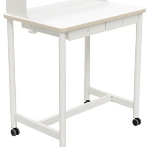 FLEX High Work tafel met afmetingen 100x70 cm, wit onderstel met 4 wielen en een stabiele, robuuste constructie.