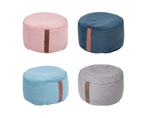 KDV Zitzak, ronde poef in vier kleuren: roze, blauw, grijs en lichtblauw, hoogte 25 cm, geschikt voor kinderopvang en spee...