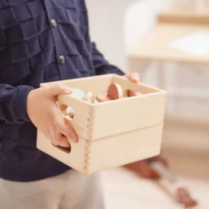 Set van 4 houten opbergkisten, perfect voor creatief spelen en organiseren in huis of de poppenhoek.
