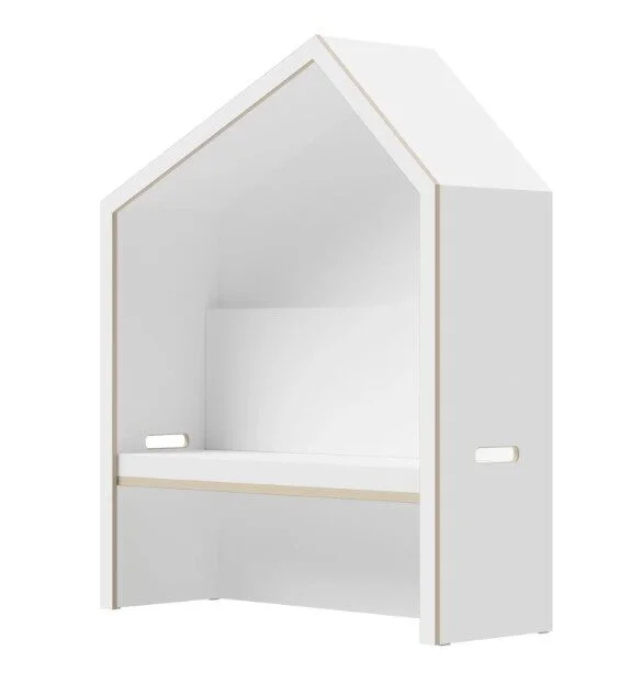 Witte meubel met huisvorm, biedt een rustige ruimte voor geconcentreerd werken en vertrouwelijke gesprekken.