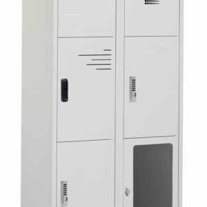 Witte lockers met afsluitbare deuren en robuust ontwerp, ideaal voor veilige opslag van persoonlijke spullen.