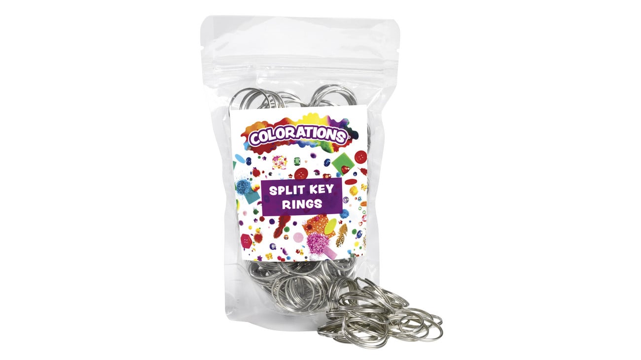 Sleutelhanger-ringen in een doorzichtige verpakking, 144 stuks, diameter 2,5 cm, ideaal voor knutselactiviteiten.