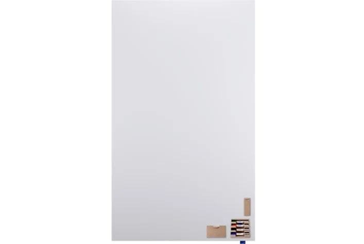 WALL-UP whiteboard met e³™ CeramicSteel oppervlak, inclusief accessoires zoals stiften en een wisser, in een minimalist...