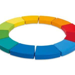 Kring Regenboog Kussen Set van 12 kleurrijke, stapelbare kussens in een cirkelvormige opstelling voor comfortabele zitplek...