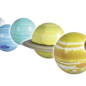 Opblaasbaar planetarium met 8 planeten, 1 dwergplaneet, zon en maan, inclusief ophanglussen en voetpomp.