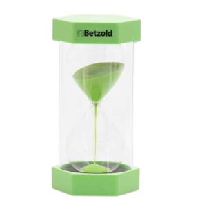 Grote groene zandloper van 1 minuut met transparante behuizing, ideaal voor tijdmanagement en klassenmanagement.