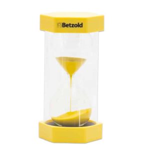 Gele zandloper van Betzold, 3 minuten, groot formaat, voor tijdsbesef en timemanagement bij kinderen.