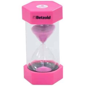 Roze zandloper van 2 minuten, klein formaat, met transparante behuizing en hexagonale basis voor tijdsmanagement.