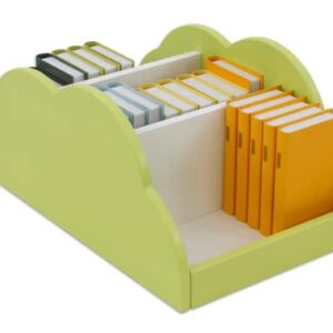 Praktische, groene EduCasa Boeken Kist met compartimenten voor boeken, ideaal voor kinderen om zelf boeken te kiezen.