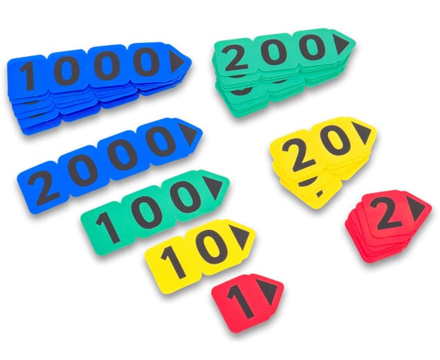 Kleurrijke kunststof getalkaarten van 0 tot 9999, 40 stuks, ideaal voor het leren van het decimale systeem.