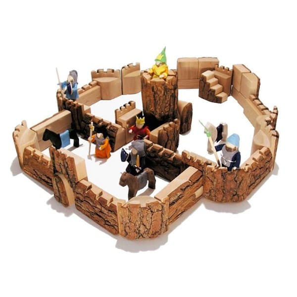 Boomblokken Burcht Nature: fantasierijke bouwset van duurzaam hout met kastelen, torens en figuren voor creatief spel.