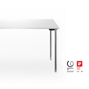 Vouwframe tafel SYSTEM 24 met een witte bovenkant en metalen poten, geschikt voor kantines en onderwijsinstellingen.